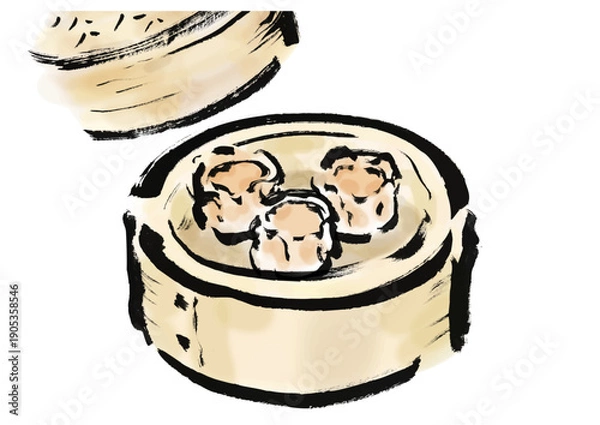 Obraz 蒸篭に入っている焼売の和風筆イラスト素材