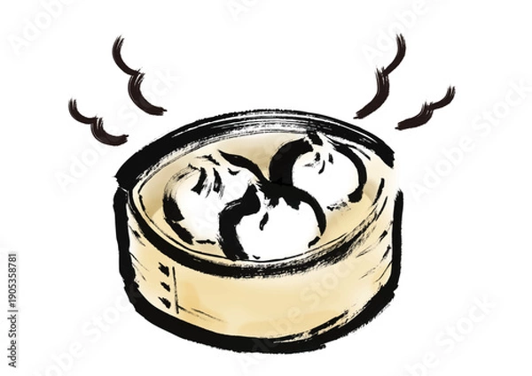 Obraz 蒸篭に入っている肉まんの和風筆イラスト素材