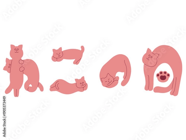 Obraz ねこの日の手描き猫文字イラスト　ピンク