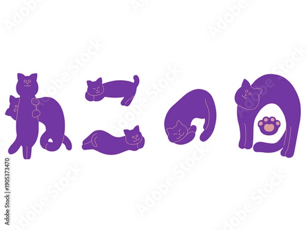 Obraz ねこの日の手描き猫文字イラスト　紫