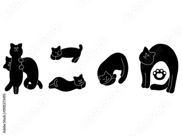 Obraz ねこの日の手描き猫文字イラスト　黒