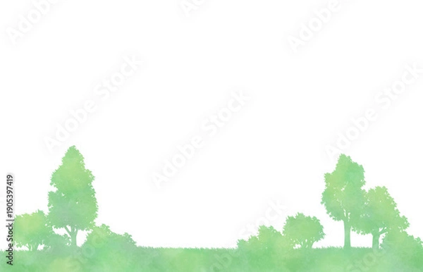 Obraz 緑の草木のシルエット　水彩　フレーム