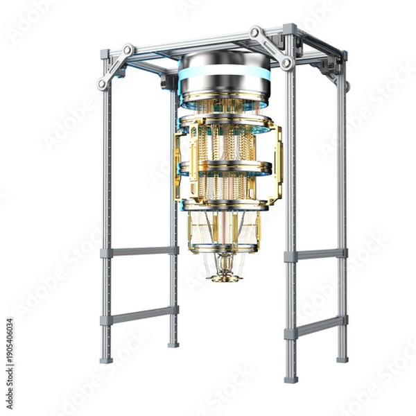 Obraz Golden quantum computer machine isolated on white