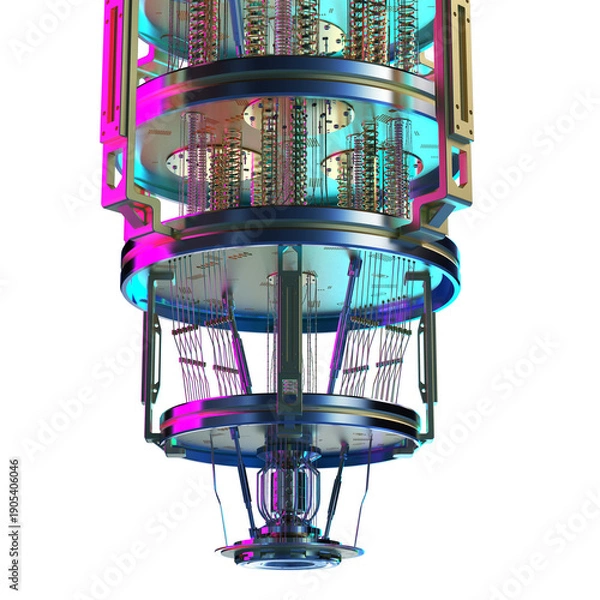 Fototapeta Quantum computer machine with neon light isolated