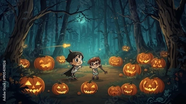 Obraz halloween background with pumpkin and witch
