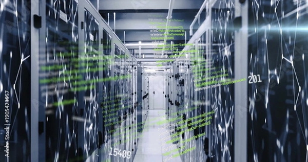 Fototapeta Image of computer language, changing numbers over connected dots on data server systems