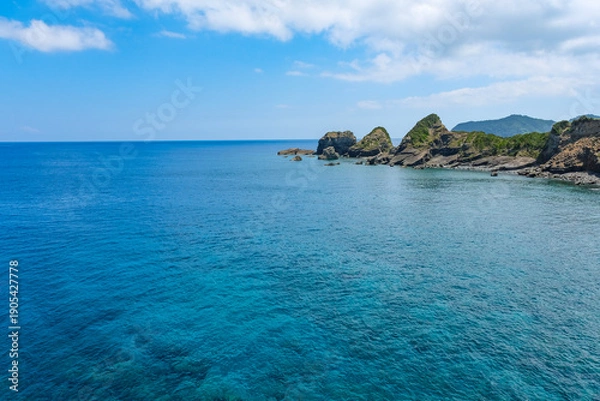 Obraz 甑大橋から見る甑島の荒々しい海岸線と東シナ海