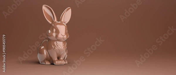 Obraz Chocolate Easter bunny on brown background with copy space for text. 3/4 view 3D rendering.