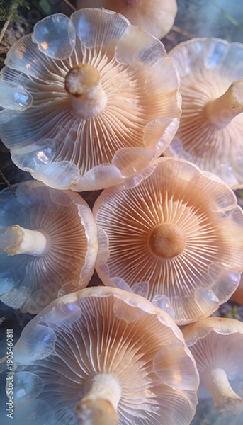 Fototapeta Translucent mushroom gills macro pattern.
