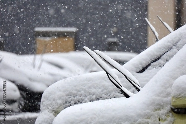 Obraz 雪の積もった車とワイパー　雪対策