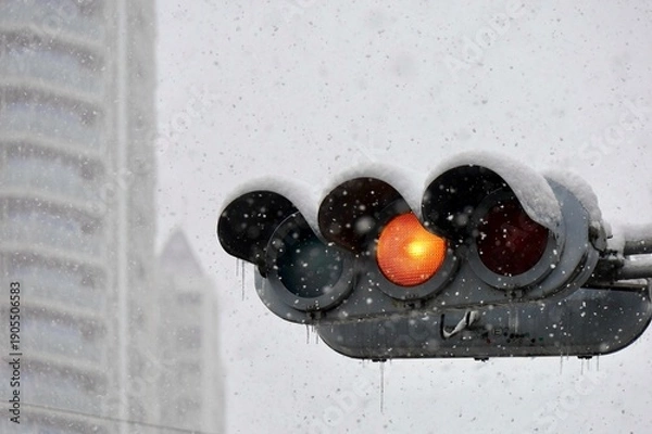 Obraz 雪の日の信号機