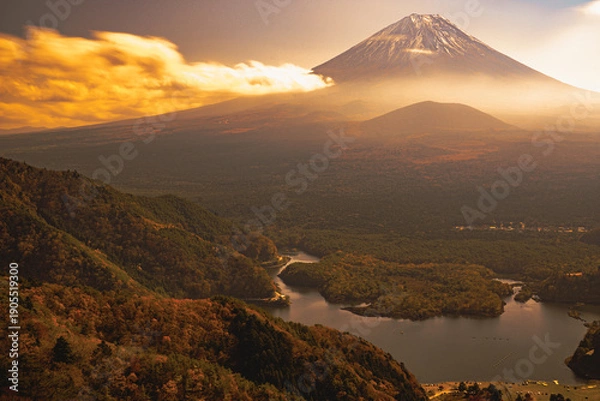 Obraz 湖と富士山の日本風景