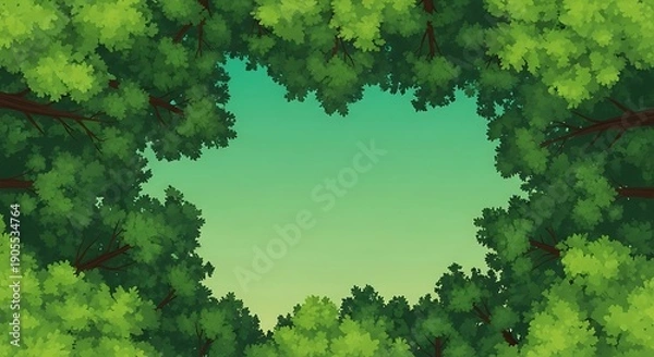 Obraz Dense foliage frames a bright sky viewed from below the tree canopy