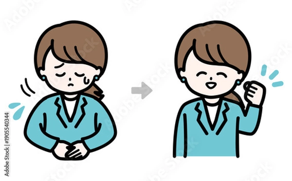 Obraz 謝罪から前向きな対応へ変化する女性のビジネスイラスト