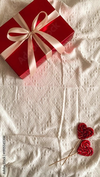 Obraz Red gift box on a white background