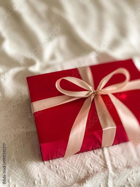 Obraz Red gift box on a white background