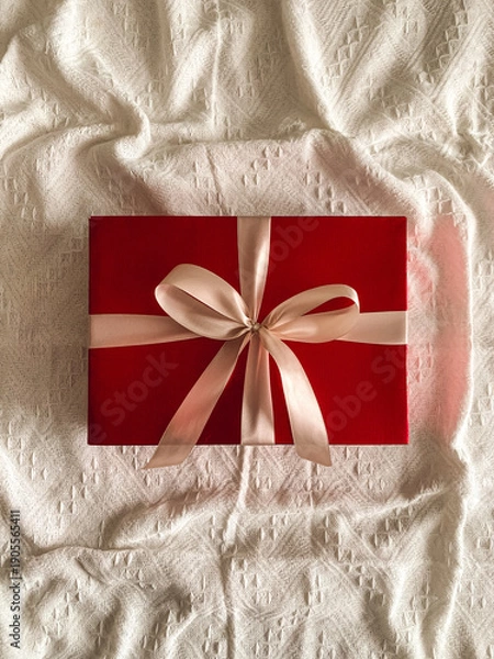 Obraz Red gift box on a white background