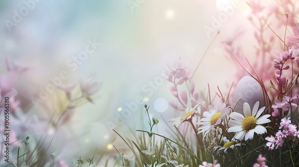Obraz Spring flowers in the grass background, blurred spring background 
