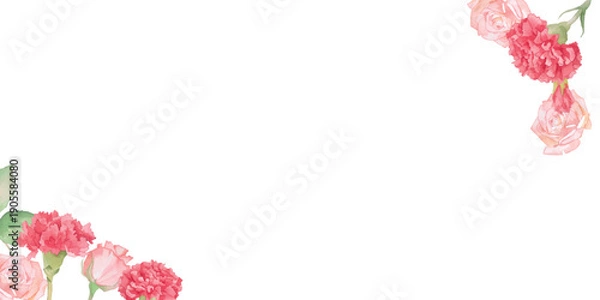 Obraz カーネーションとバラの水彩ボタニカルベクターフレーム