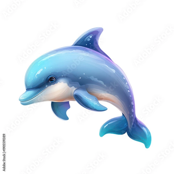 Obraz Cute dolphin cartoon jumping with transparent background