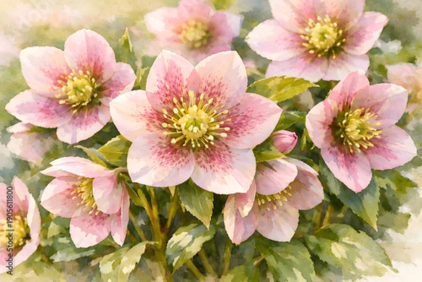 Obraz 水彩画風クリスマスローズの優しい春の花イラスト