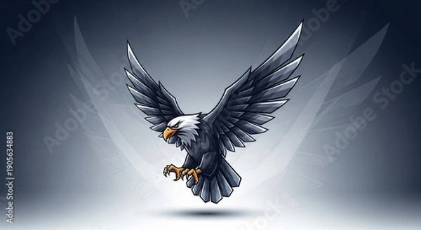 Obraz Cartoon eagle with outstretched wings and sharp talons against a gradient background