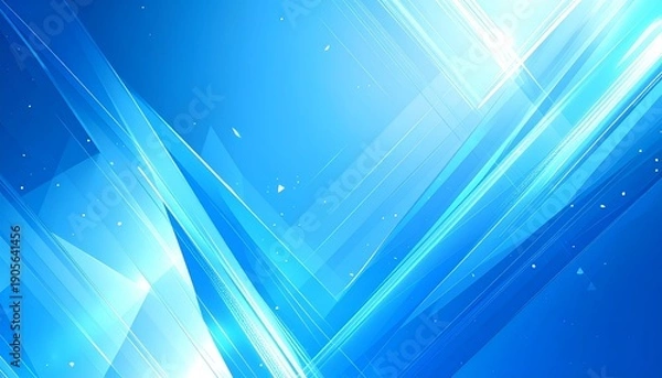 Obraz Angular blue abstract art with gleaming light rays and triangles