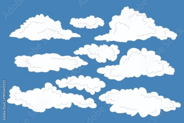 Obraz Cartoon white clouds set with outline.	