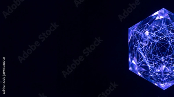 Obraz A blue cube with a black background