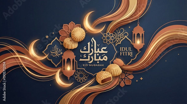 Obraz Eid Celebration with Lanterns and Cookies vector illustration