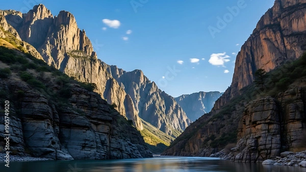 Obraz Sunlight illuminating dramatic canyon walls and river below
