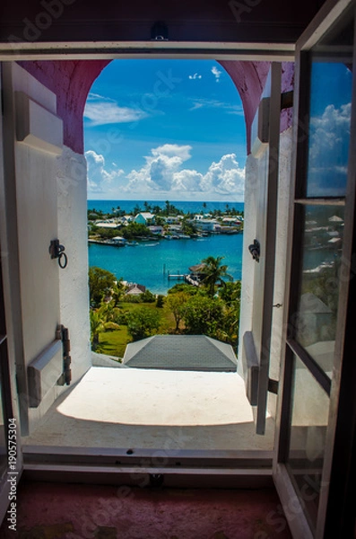 Obraz Blue sky and ocean out of lighthouse window