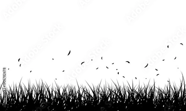Fototapeta 風に揺れる草原のシルエット背景 ベクターイラスト