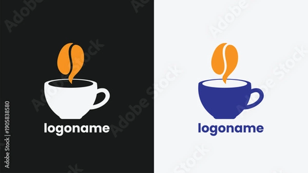 Obraz Creative negative space coffee cup logo with coffee bean steam