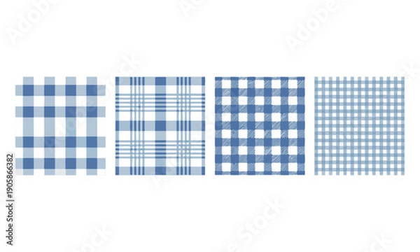 Obraz Soft Blue Gingham Seamless Textile Pattern on White vector illustration, easily editable.