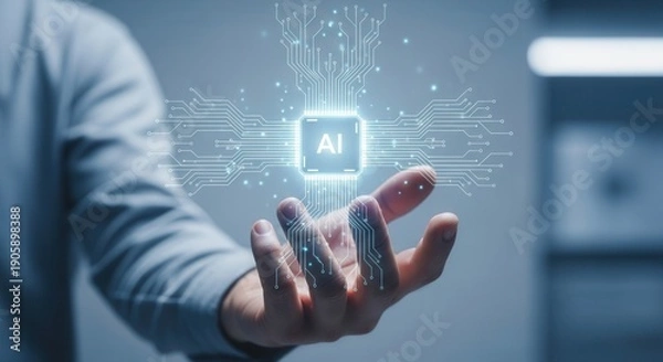 Obraz Person interacting with a digital cloud and security icon interface