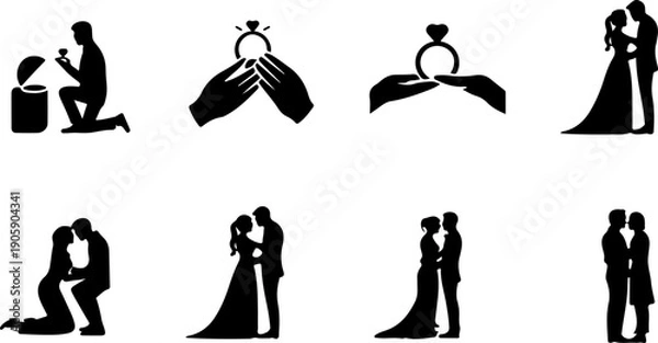 Obraz Romantic Proposal Silhouette Collection Vector Art