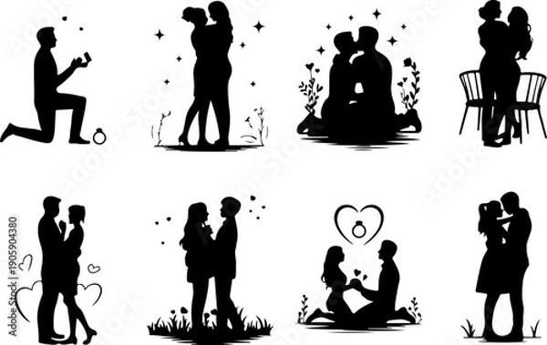 Obraz Romantic Proposal Silhouette Collection Vector Art