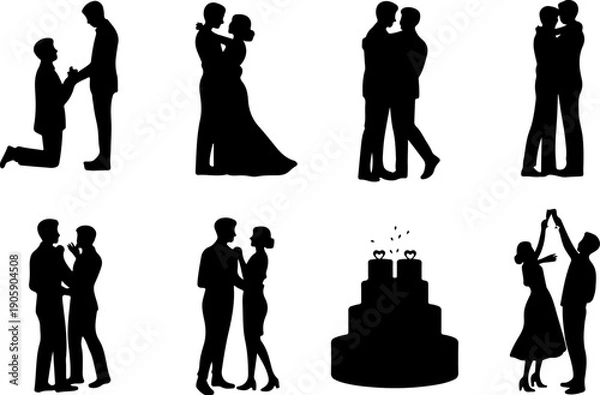 Obraz Romantic Proposal Silhouette Collection Vector Art