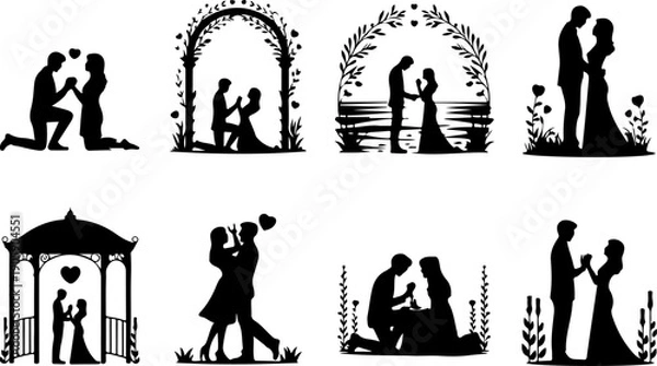Obraz Romantic Proposal Silhouette Collection Vector Art