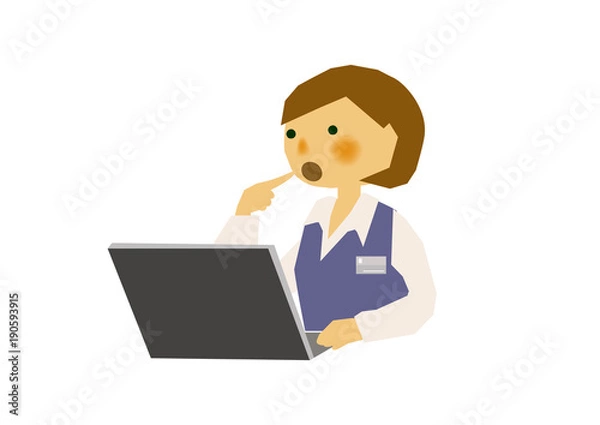 Fototapeta ノートパソコンで仕事する事務員の女性。