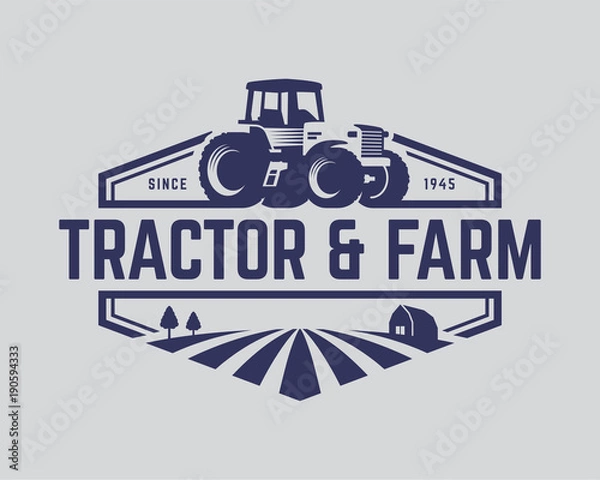 Fototapeta Collection of Tractor and farm logo template, vector set, vector pack