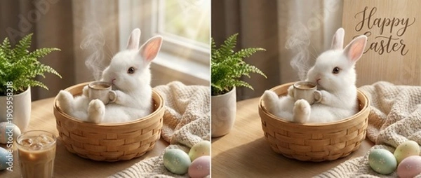 Obraz Easter Bunny Coffee Break Cozy Home Scene