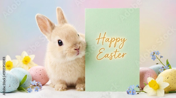 Obraz Easter Bunny with Decorative Eggs Studio Shot