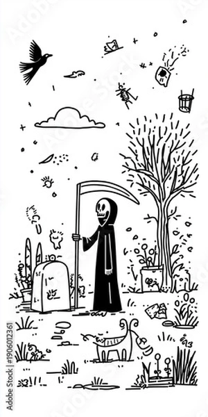 Obraz 死神。死。骸骨。ハロウィーン。タロットカード。占い。ファンタジー