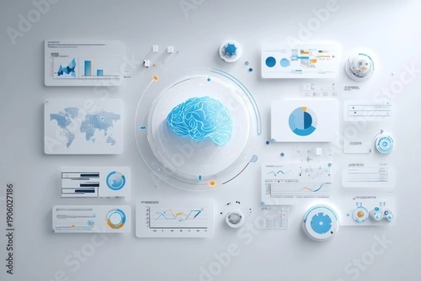 Obraz Artificial intelligence background with smart automation interface and data processing visuals, clean neutral design.