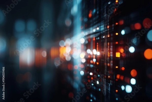 Obraz Professional tech backdrop with soft focus UI elements and bright atmosphere.