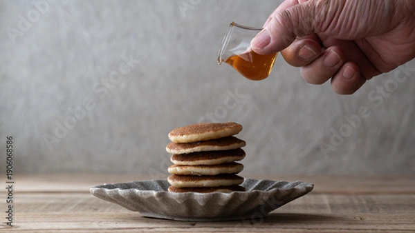 Obraz ホットケーキにはちみつを垂らす	