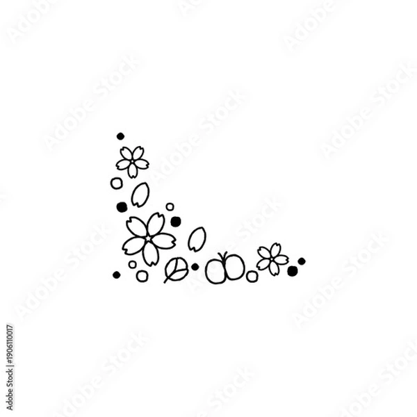 Obraz 手描きの桜とつぼみの角に使える春の装飾素材