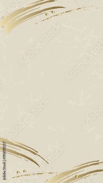 Fototapeta 和紙の背景に筆で描いた金色のあしらいのあるデザイン　縦長レイアウトの上品な和風背景イラスト